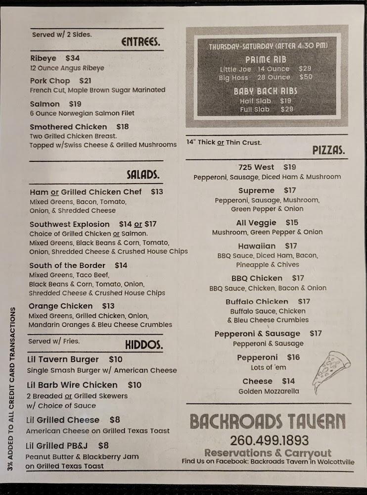 Backroads Tavern in Wolcottville Menu image 3