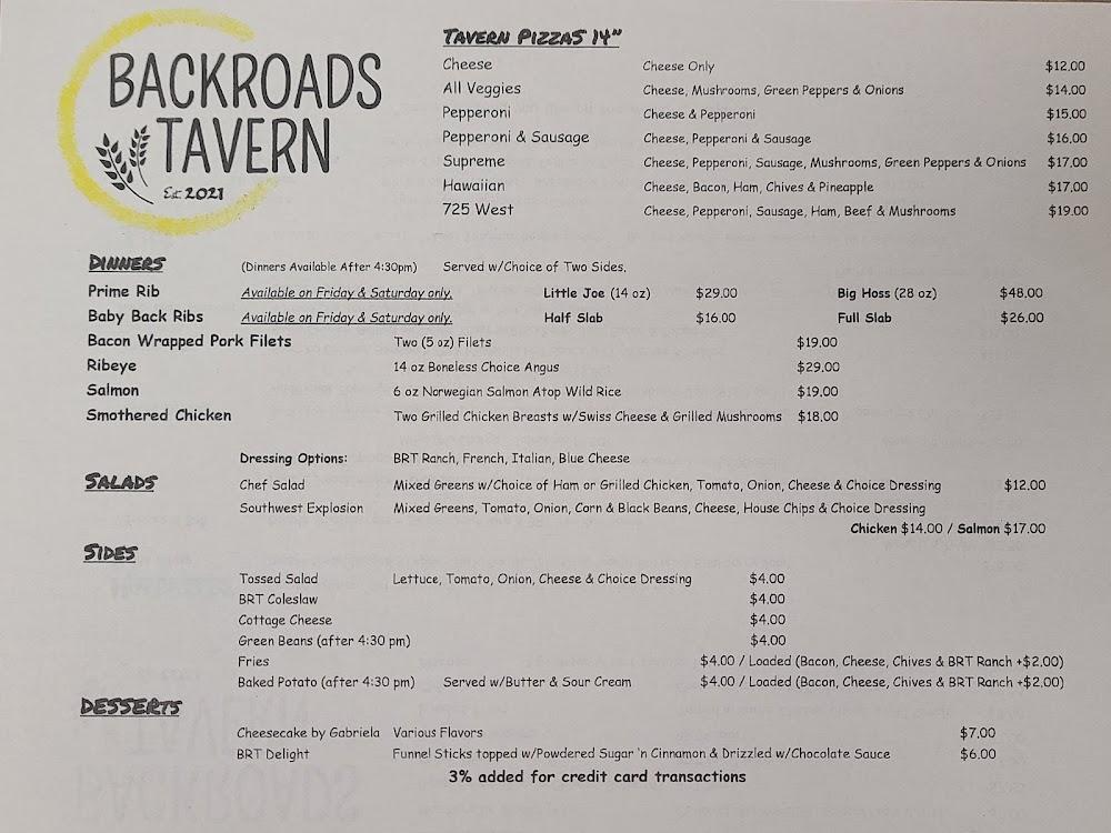 Backroads Tavern in Wolcottville Menu image 4